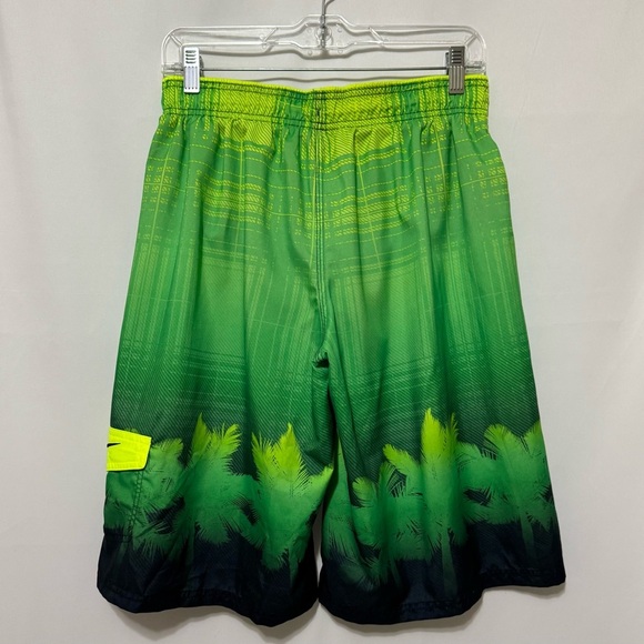 Nike Swim Trunks Board Shorts Mens L/XL Green Blue Palm Trees Plaid 11” - Picture 13 of 13